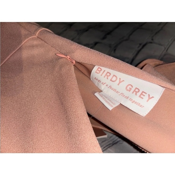 Birdy Grey Crepe Dress Dusty Rose Formal Sode Slit Ruffle Sleeve Women’s Sz XS - Picture 6 of 8